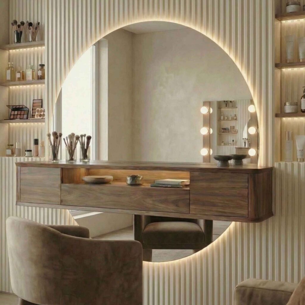 half cut crescent wall mirror led